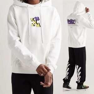 Off-White Printed Cotton-Jersey Hoodie in White sz M